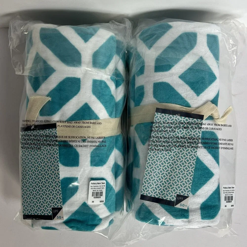 POTTERY BARN TEEN Set of 2 Peyton Beach Towels Teal/White/Navy NEW NWT PB TEEN